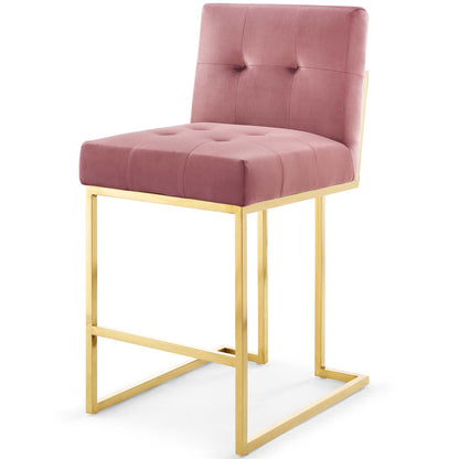 Privy Gold Stainless Steel Performance Velvet Counter Stool Set of 2, Velvet, Metal Steel, Gold Pink, 19408