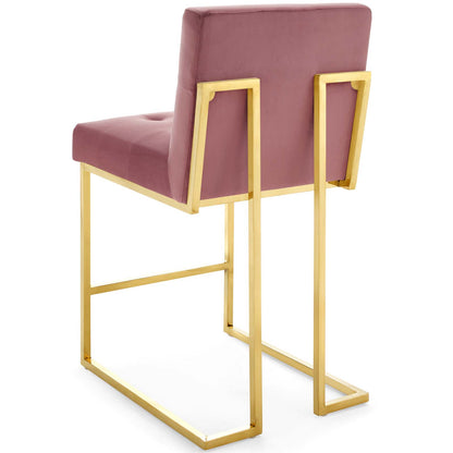 Privy Gold Stainless Steel Performance Velvet Counter Stool Set of 2, Velvet, Metal Steel, Gold Pink, 19408
