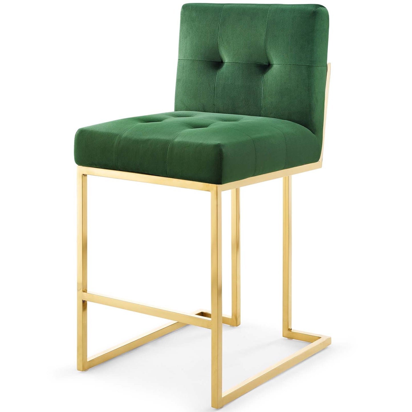 Privy Gold Stainless Steel Performance Velvet Counter Stool Set of 2, Velvet, Metal Steel, Gold Green, 19409