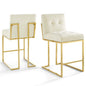 Privy Gold Stainless Steel Performance Velvet Counter Stool Set of 2, Velvet, Metal Steel, Gold Ivory White, 19410