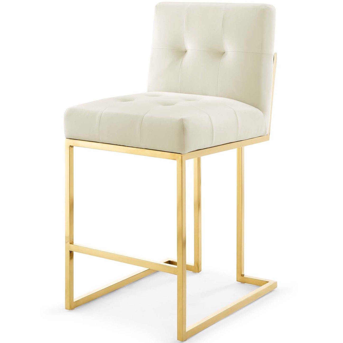 Privy Gold Stainless Steel Performance Velvet Counter Stool Set of 2, Velvet, Metal Steel, Gold Ivory White, 19410