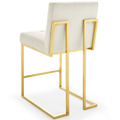 Privy Gold Stainless Steel Performance Velvet Counter Stool Set of 2, Velvet, Metal Steel, Gold Ivory White, 19410