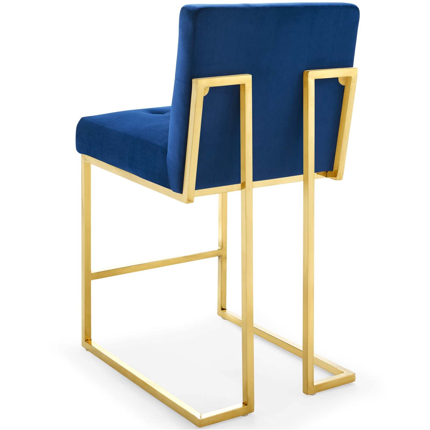 Privy Gold Stainless Steel Performance Velvet Counter Stool Set of 2, Velvet, Metal Steel, Gold Blue Navy, 19411
