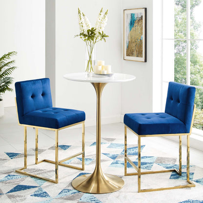 Privy Gold Stainless Steel Performance Velvet Counter Stool Set of 2, Velvet, Metal Steel, Gold Blue Navy, 19411