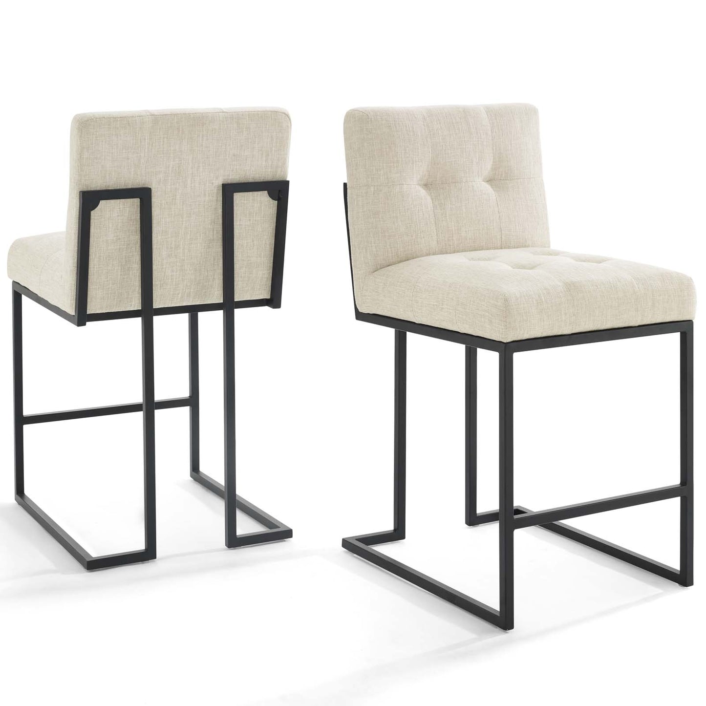 Privy Black Stainless Steel Upholstered Fabric Counter Stool Set of 2, Fabric, Metal Steel, Black Beige, 19412