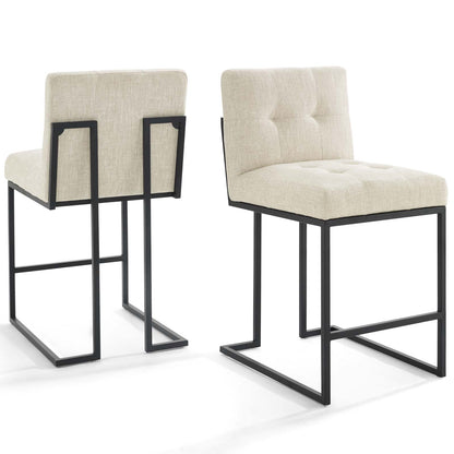 Privy Black Stainless Steel Upholstered Fabric Counter Stool Set of 2, Fabric, Metal Steel, Black Beige, 19412