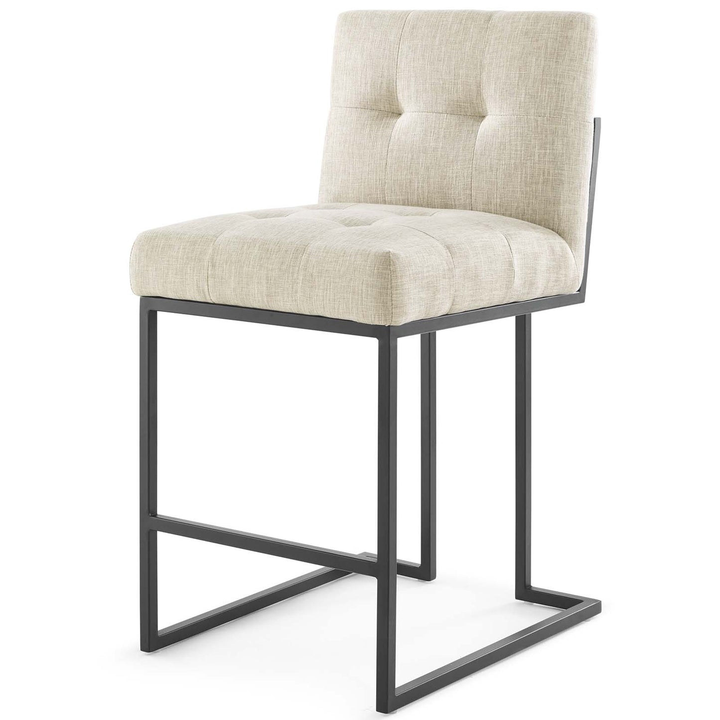 Privy Black Stainless Steel Upholstered Fabric Counter Stool Set of 2, Fabric, Metal Steel, Black Beige, 19412