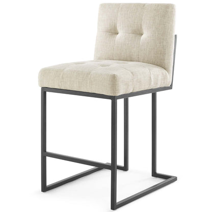 Privy Black Stainless Steel Upholstered Fabric Counter Stool Set of 2, Fabric, Metal Steel, Black Beige, 19412