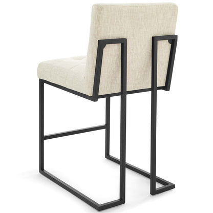 Privy Black Stainless Steel Upholstered Fabric Counter Stool Set of 2, Fabric, Metal Steel, Black Beige, 19412