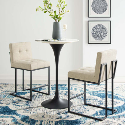 Privy Black Stainless Steel Upholstered Fabric Counter Stool Set of 2, Fabric, Metal Steel, Black Beige, 19412