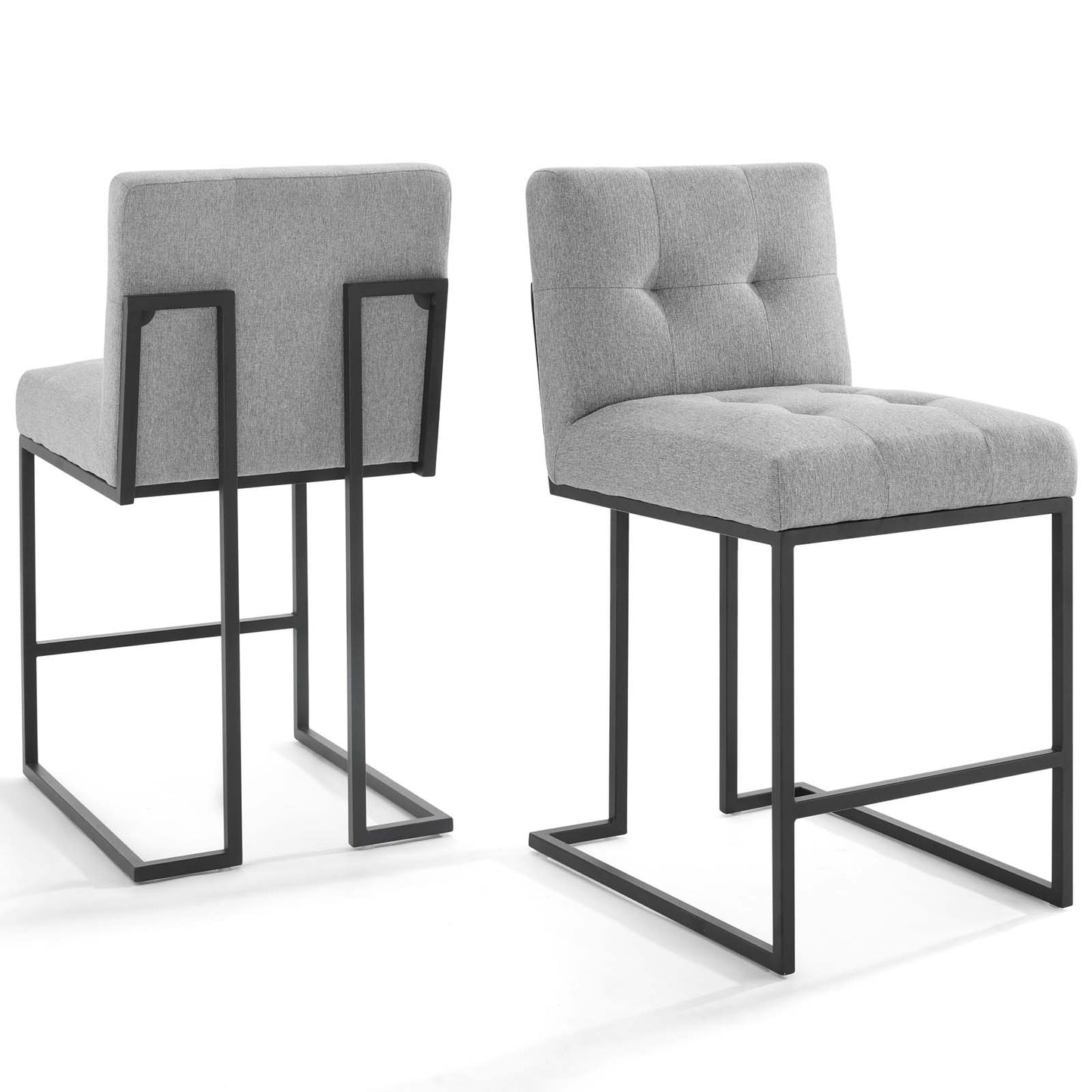 Privy Black Stainless Steel Upholstered Fabric Counter Stool Set of 2, Fabric, Metal Steel, Black Grey Gray, 19413