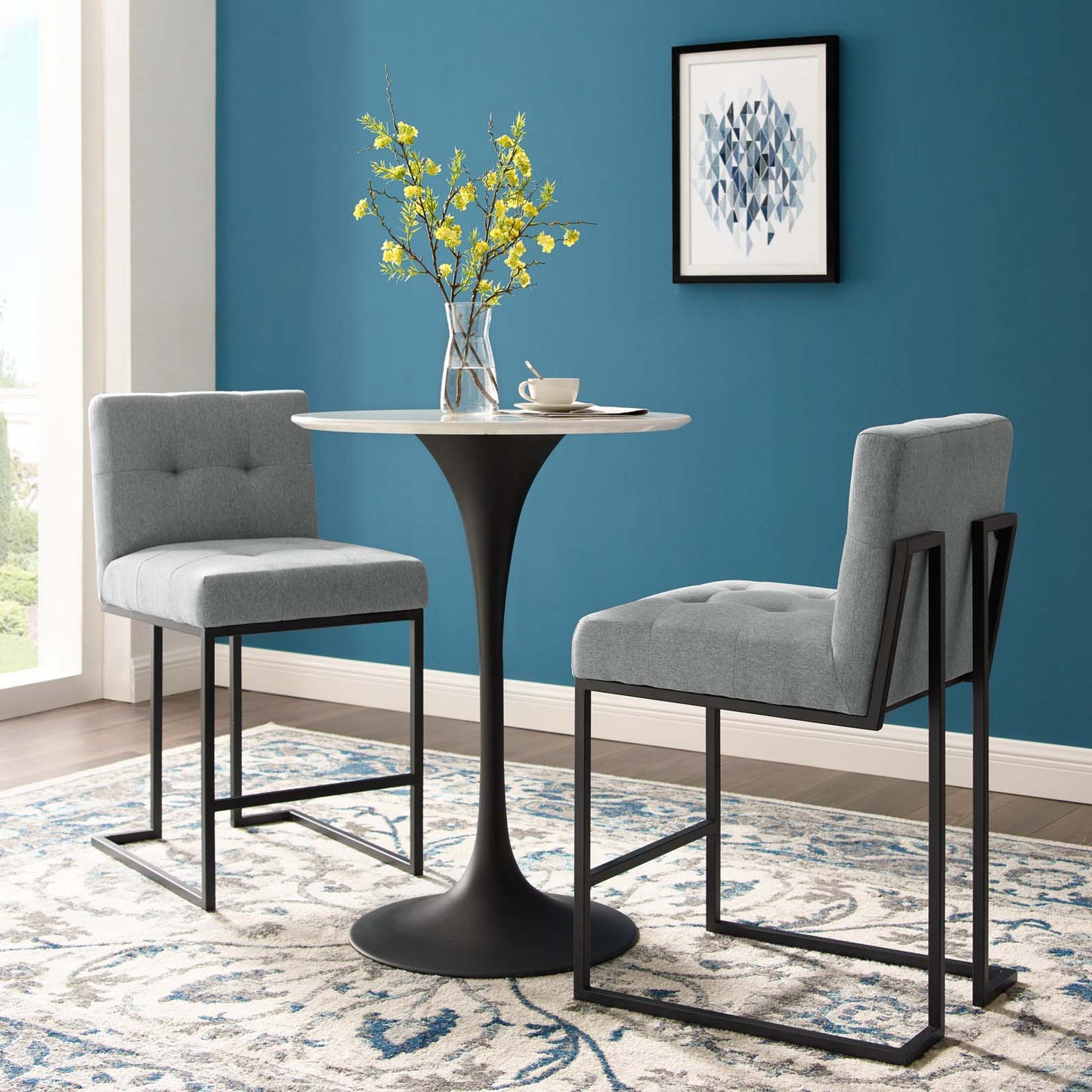Privy Black Stainless Steel Upholstered Fabric Counter Stool Set of 2, Fabric, Metal Steel, Black Grey Gray, 19413
