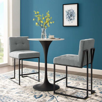 Privy Black Stainless Steel Upholstered Fabric Counter Stool Set of 2, Fabric, Metal Steel, Black Grey Gray, 19413