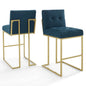 Privy Gold Stainless Steel Performance Velvet Bar Stool Set of 2, Velvet, Metal Steel, Gold Navy Blue, 19415