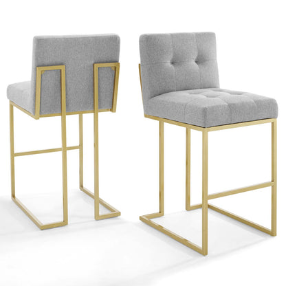 Privy Gold Stainless Steel Performance Velvet Bar Stool Set of 2, Velvet, Metal Steel, Gold Light Grey Gray, 19417