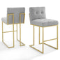 Privy Gold Stainless Steel Performance Velvet Bar Stool Set of 2, Velvet, Metal Steel, Gold Light Grey Gray, 19417