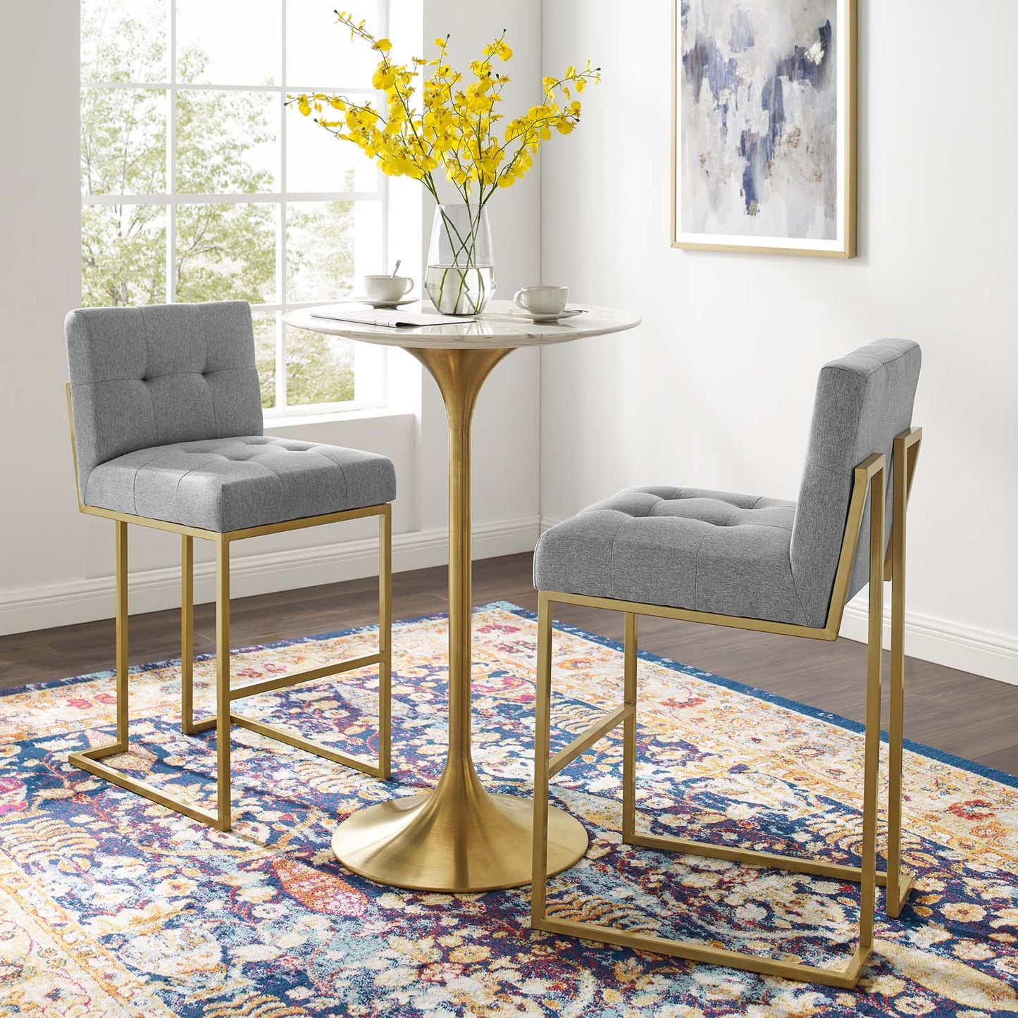 Privy Gold Stainless Steel Performance Velvet Bar Stool Set of 2, Velvet, Metal Steel, Gold Light Grey Gray, 19417