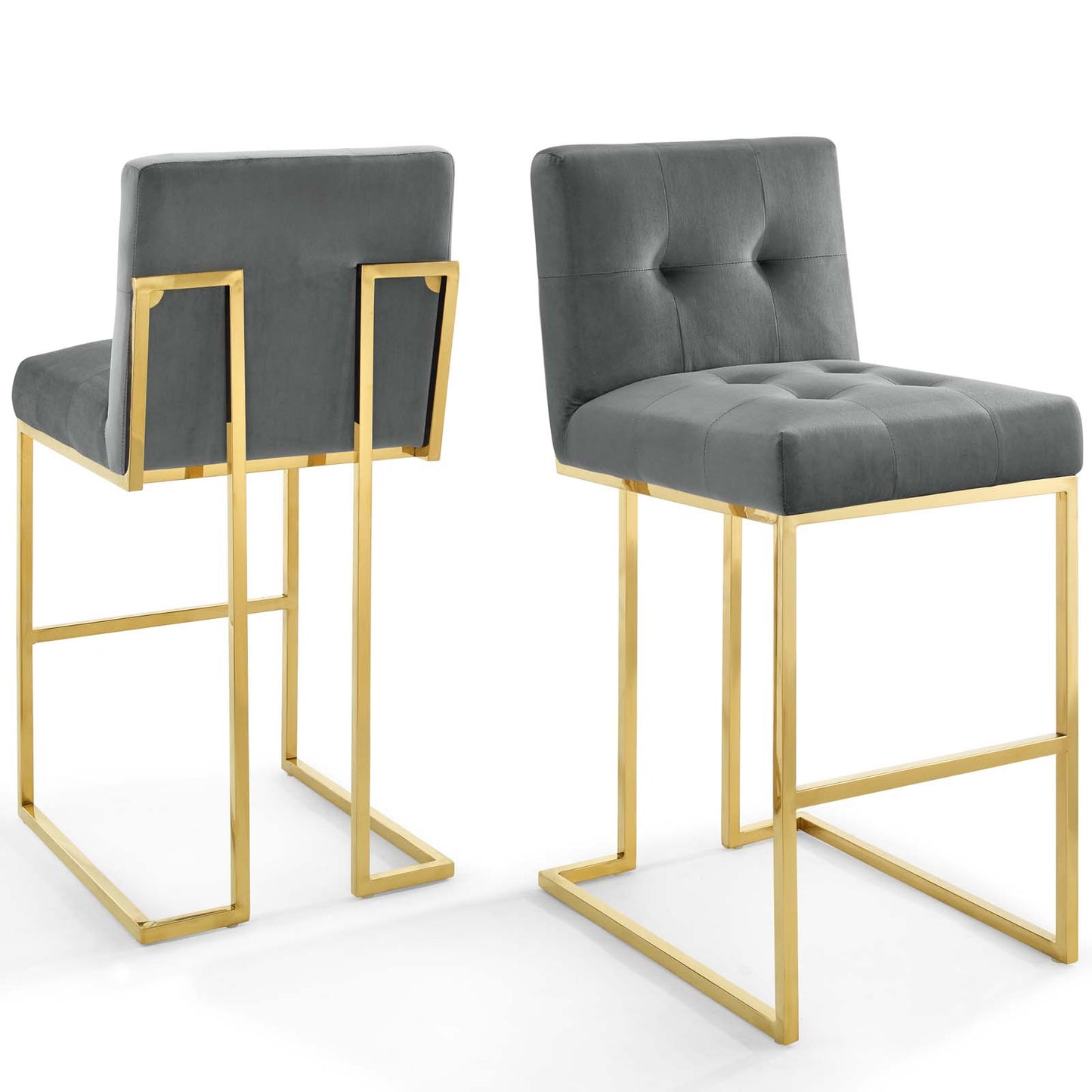 Privy Gold Stainless Steel Performance Velvet Bar Stool Set of 2, Velvet, Metal Steel, Gold Grey Gray, 19419