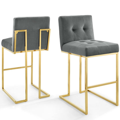 Privy Gold Stainless Steel Performance Velvet Bar Stool Set of 2, Velvet, Metal Steel, Gold Grey Gray, 19419