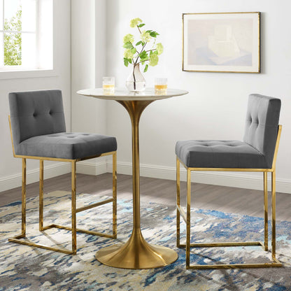 Privy Gold Stainless Steel Performance Velvet Bar Stool Set of 2, Velvet, Metal Steel, Gold Grey Gray, 19419