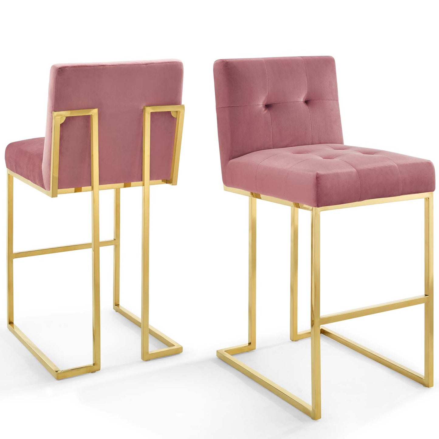 Privy Gold Stainless Steel Performance Velvet Bar Stool Set of 2, Velvet, Metal Steel, Gold Pink, 19420