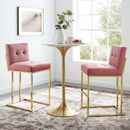 Privy Gold Stainless Steel Performance Velvet Bar Stool Set of 2, Velvet, Metal Steel, Gold Pink, 19420