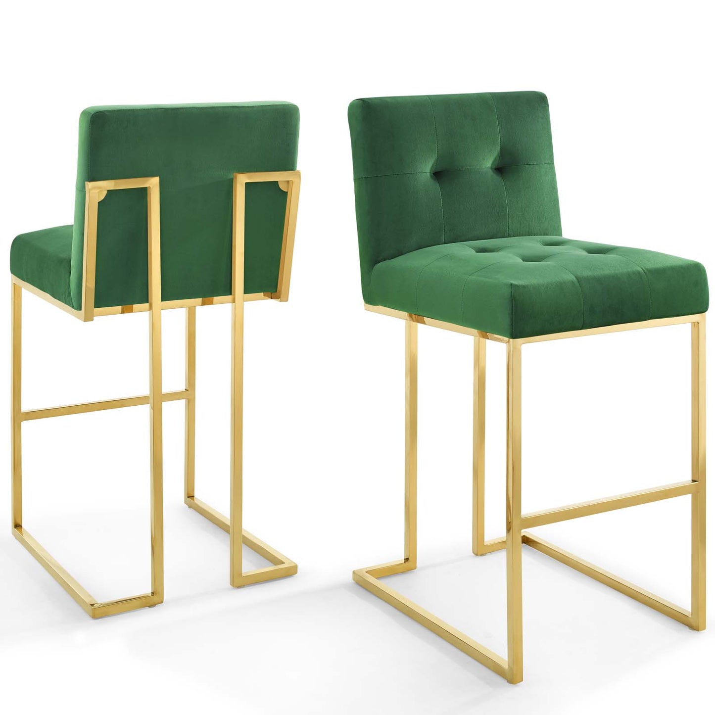 Privy Gold Stainless Steel Performance Velvet Bar Stool Set of 2, Velvet, Metal Steel, Gold Green, 19421