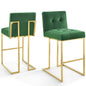 Privy Gold Stainless Steel Performance Velvet Bar Stool Set of 2, Velvet, Metal Steel, Gold Green, 19421