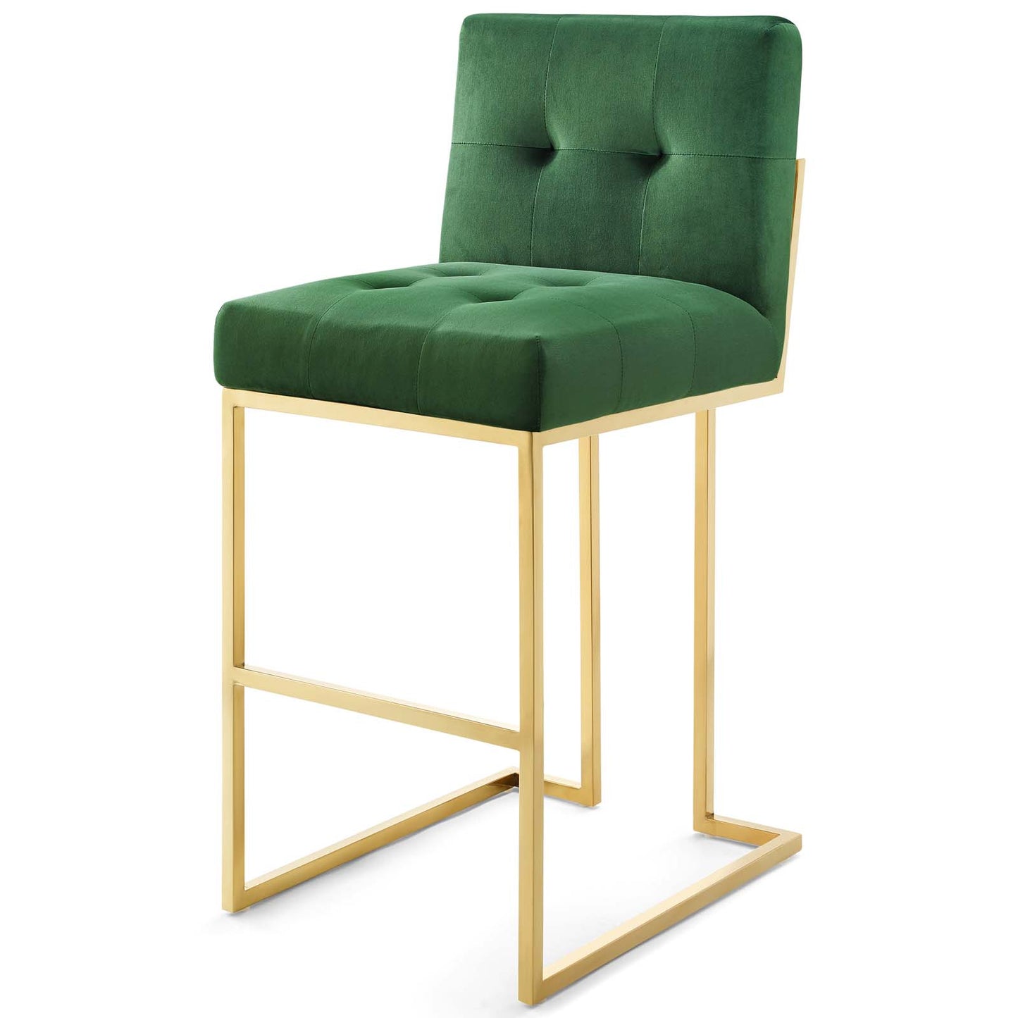 Privy Gold Stainless Steel Performance Velvet Bar Stool Set of 2, Velvet, Metal Steel, Gold Green, 19421
