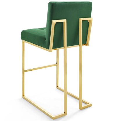 Privy Gold Stainless Steel Performance Velvet Bar Stool Set of 2, Velvet, Metal Steel, Gold Green, 19421