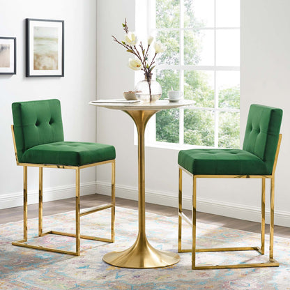 Privy Gold Stainless Steel Performance Velvet Bar Stool Set of 2, Velvet, Metal Steel, Gold Green, 19421