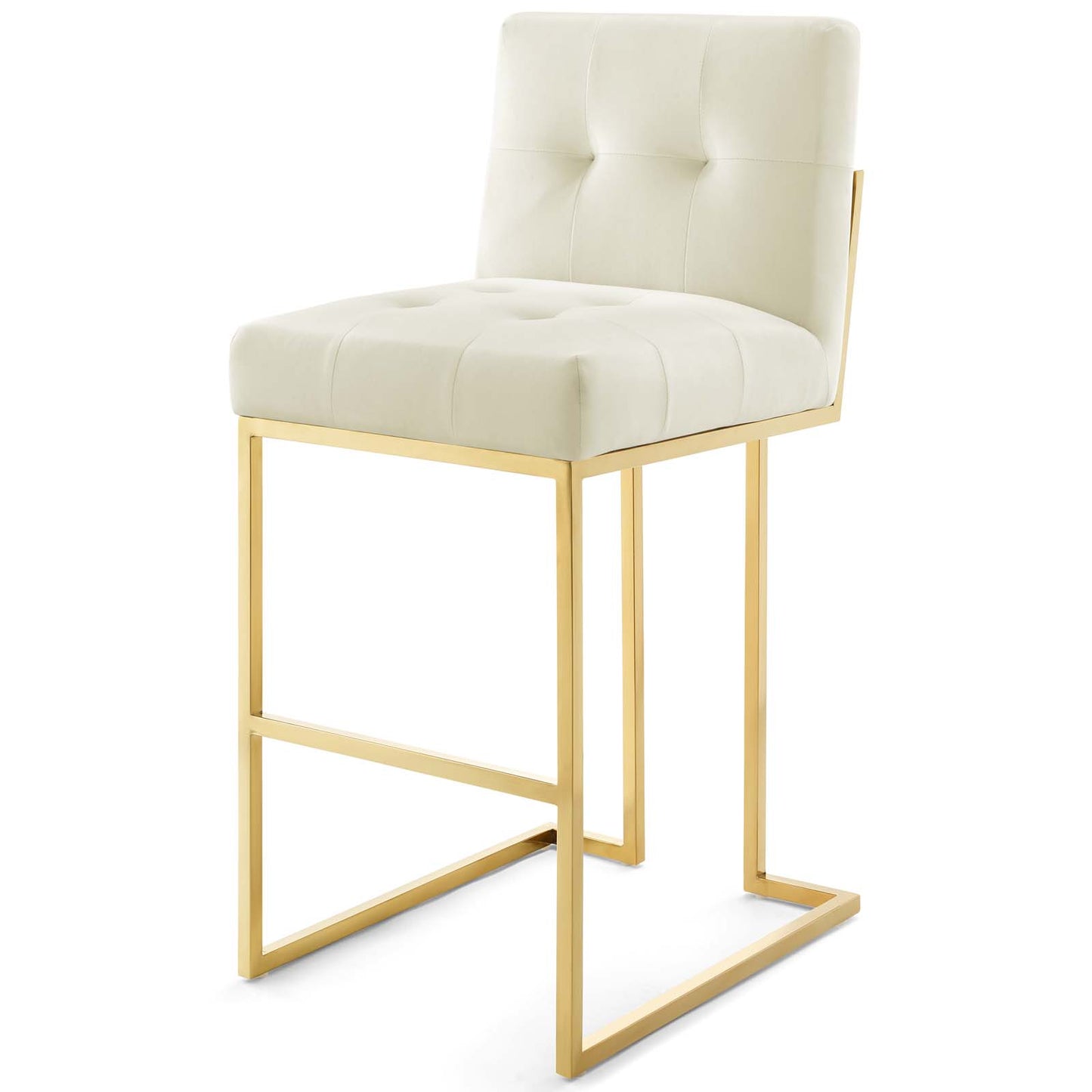 Privy Gold Stainless Steel Performance Velvet Bar Stool Set of 2, Velvet, Metal Steel, Gold Ivory White, 19422