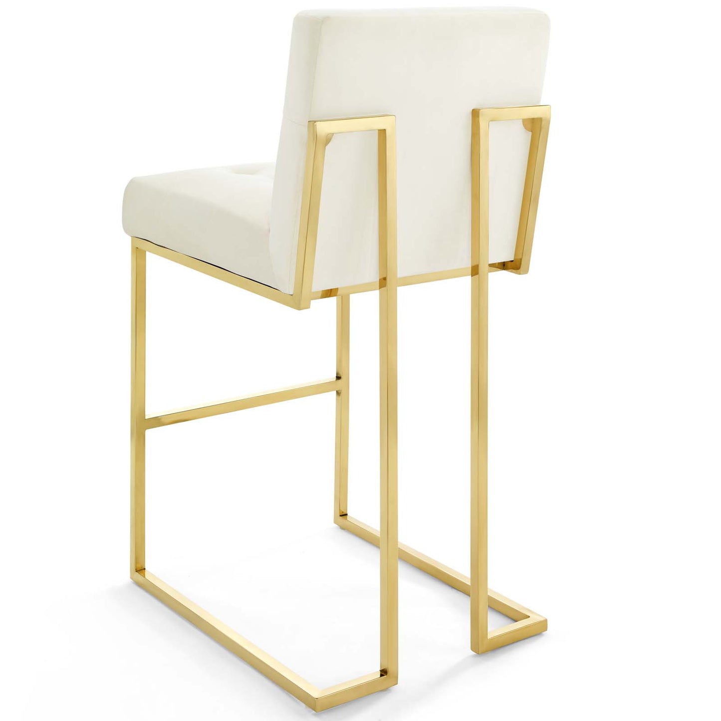 Privy Gold Stainless Steel Performance Velvet Bar Stool Set of 2, Velvet, Metal Steel, Gold Ivory White, 19422