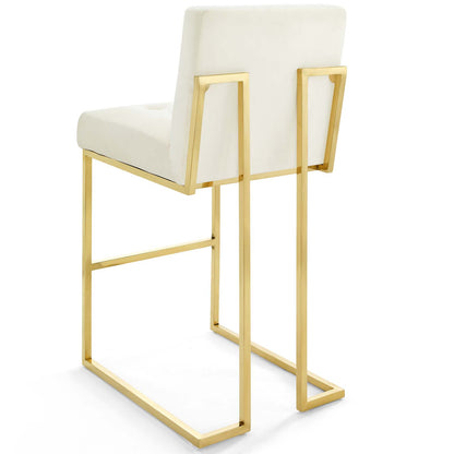 Privy Gold Stainless Steel Performance Velvet Bar Stool Set of 2, Velvet, Metal Steel, Gold Ivory White, 19422