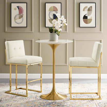 Privy Gold Stainless Steel Performance Velvet Bar Stool Set of 2, Velvet, Metal Steel, Gold Ivory White, 19422