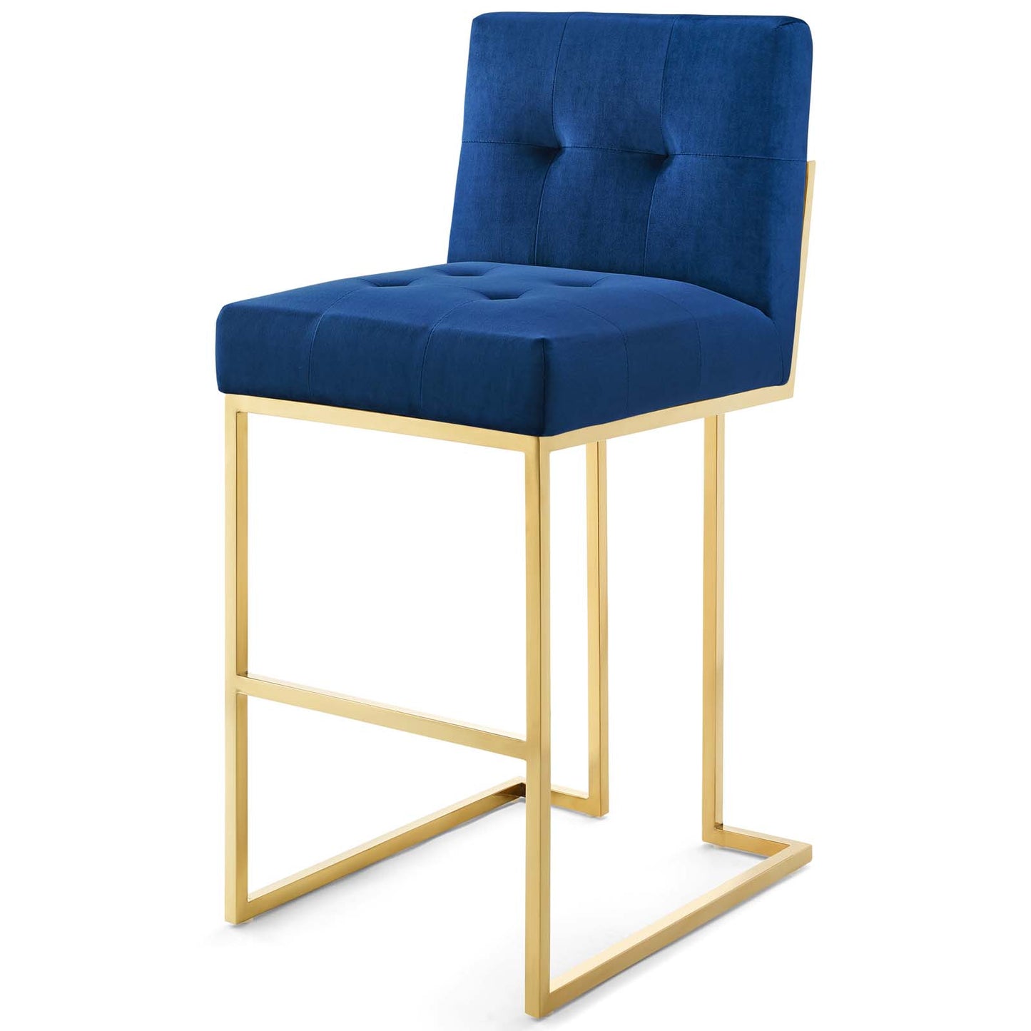Privy Gold Stainless Steel Performance Velvet Bar Stool Set of 2, Velvet, Metal Steel, Gold Blue Navy, 19423
