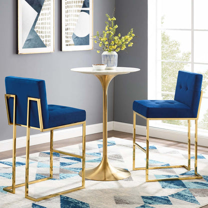 Privy Gold Stainless Steel Performance Velvet Bar Stool Set of 2, Velvet, Metal Steel, Gold Blue Navy, 19423
