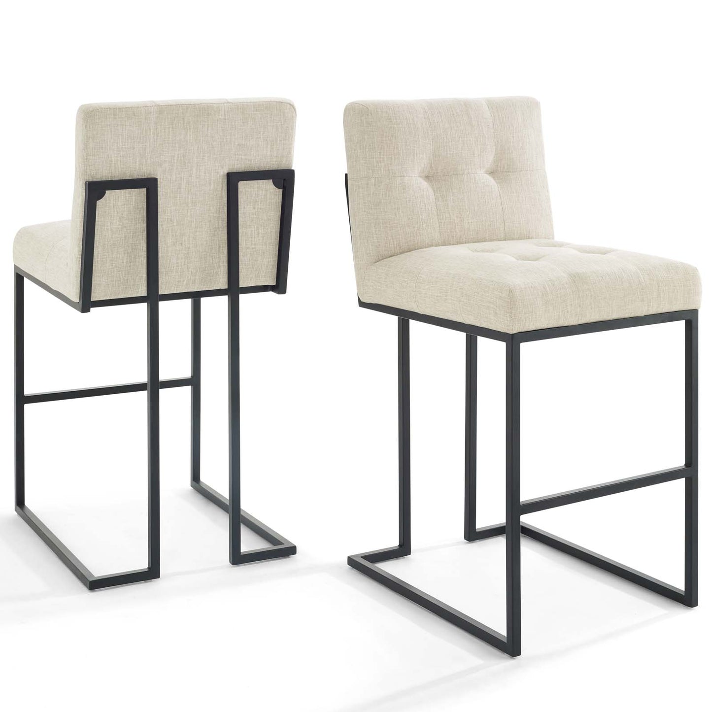 Privy Black Stainless Steel Upholstered Fabric Bar Stool Set of 2, Fabric, Metal Steel, Black Beige, 19424