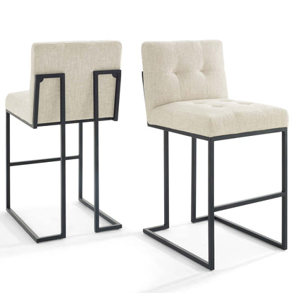 Privy Black Stainless Steel Upholstered Fabric Bar Stool Set of 2, Fabric, Metal Steel, Black Beige, 19424