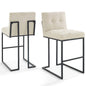 Privy Black Stainless Steel Upholstered Fabric Bar Stool Set of 2, Fabric, Metal Steel, Black Beige, 19424