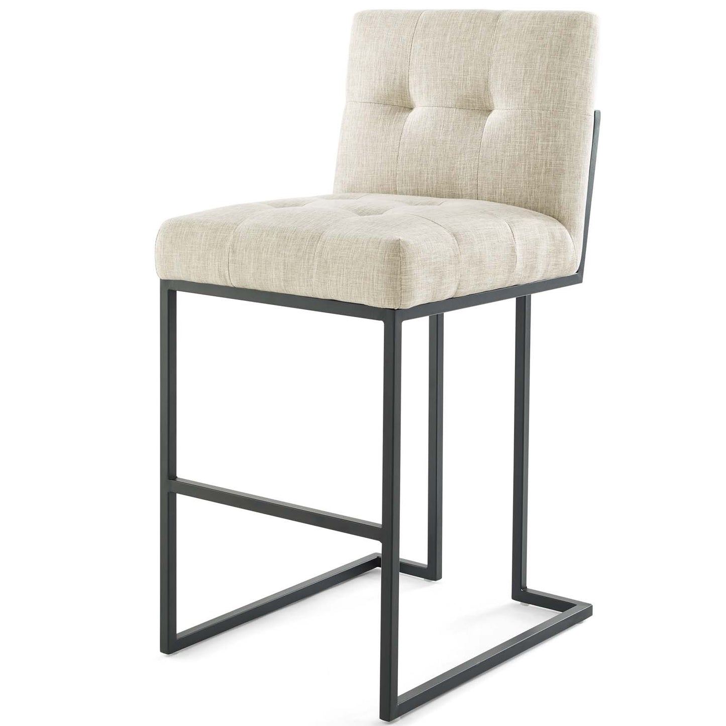 Privy Black Stainless Steel Upholstered Fabric Bar Stool Set of 2, Fabric, Metal Steel, Black Beige, 19424