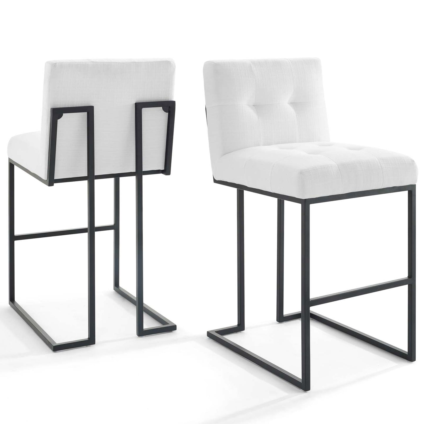 Privy Black Stainless Steel Upholstered Fabric Bar Stool Set of 2, Fabric, Metal Steel, Black White, 19426