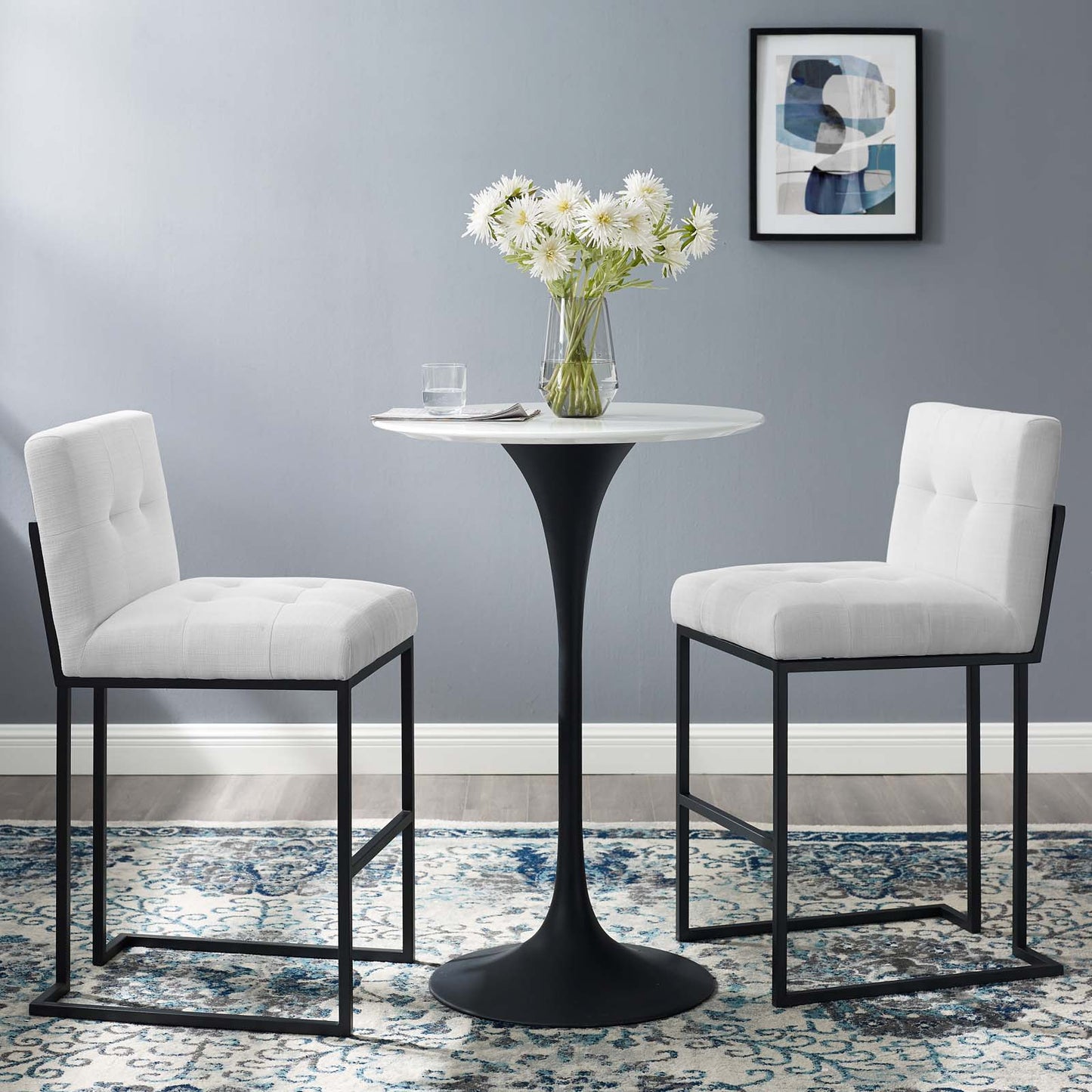 Privy Black Stainless Steel Upholstered Fabric Bar Stool Set of 2, Fabric, Metal Steel, Black White, 19426