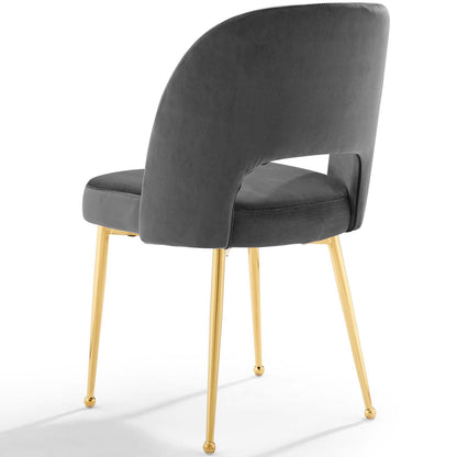 Rouse Dining Room Side Chair Set of 2, Velvet, Metal Steel, Dark Grey Gray, 19427