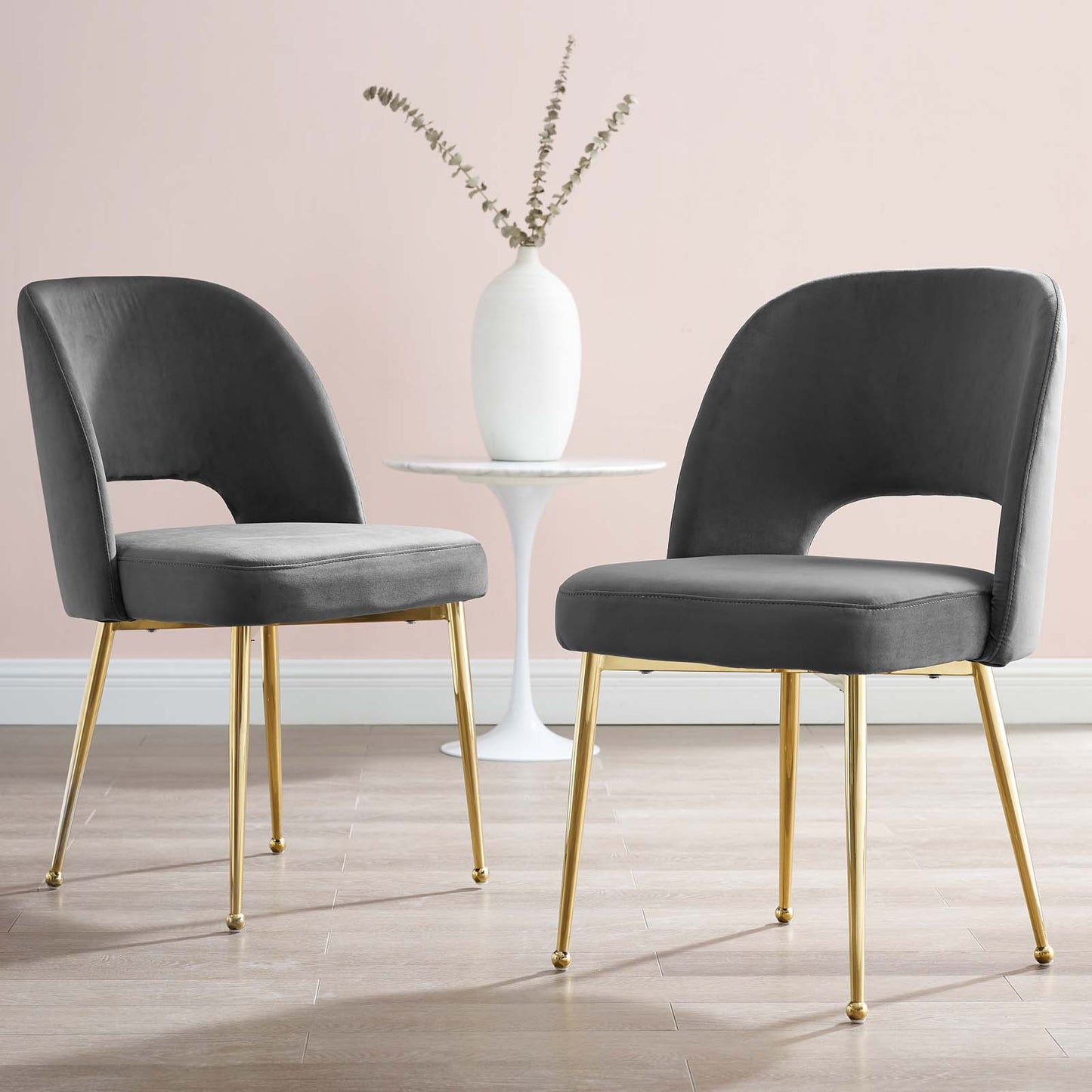 Rouse Dining Room Side Chair Set of 2, Velvet, Metal Steel, Dark Grey Gray, 19427