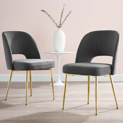 Rouse Dining Room Side Chair Set of 2, Velvet, Metal Steel, Dark Grey Gray, 19427