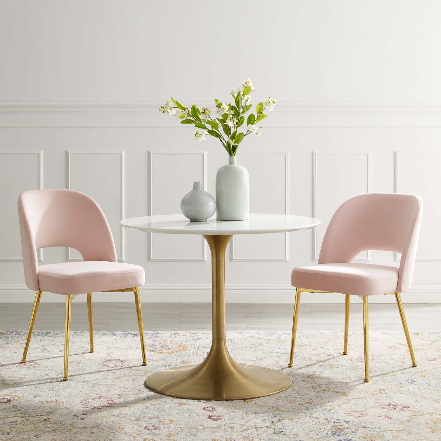 Rouse Dining Room Side Chair Set of 2, Velvet, Metal Steel, Pink, 19429