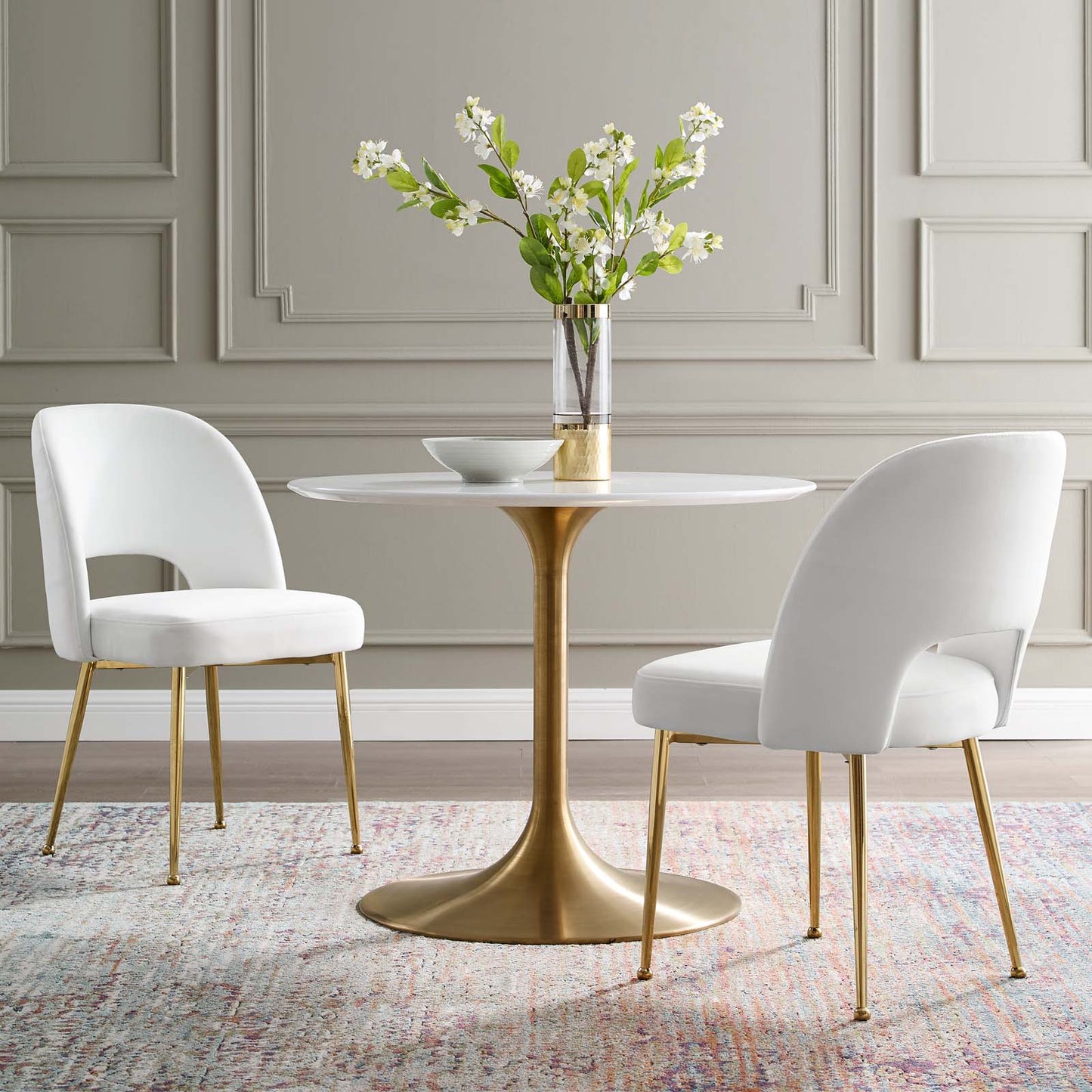 Rouse Dining Room Side Chair Set of 2, Velvet, Metal Steel, White, 19430