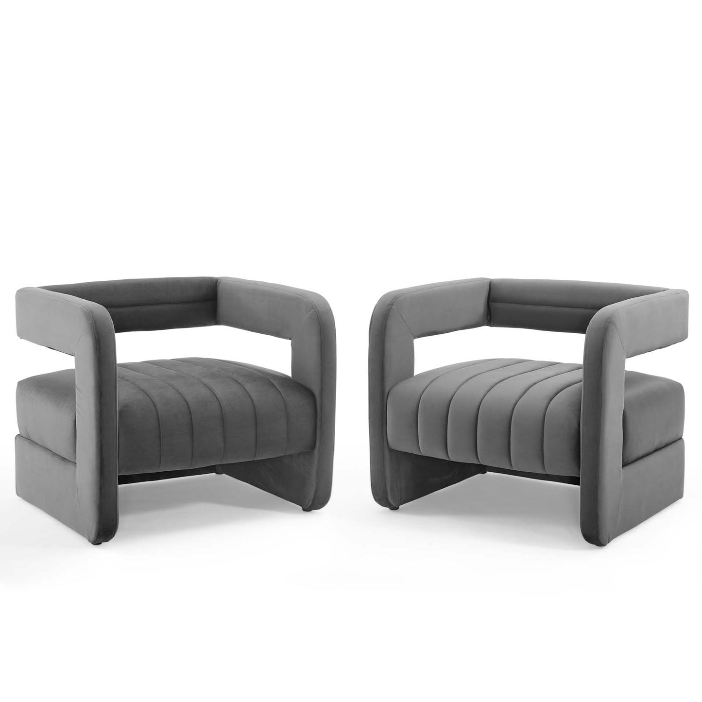 Range Tufted Performance Velvet Accent Armchair Set of 2, Velvet, Dark Grey Gray, 19431