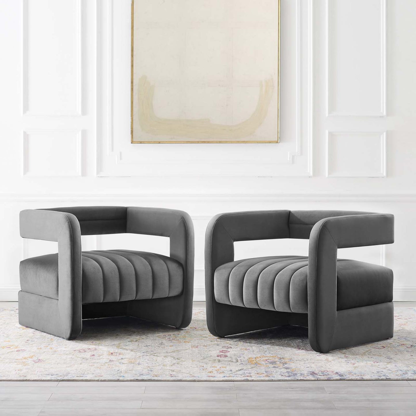 Range Tufted Performance Velvet Accent Armchair Set of 2, Velvet, Dark Grey Gray, 19431